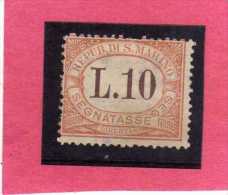 REPUBBLICA DI SAN MARINO 1925 SEGNATASSE POSTAGE DUE TASSE TAXE LIRE 10 USATO USED OBLITERE' - Timbres-taxe