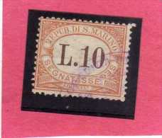 REPUBBLICA DI SAN MARINO 1925 SEGNATASSE POSTAGE DUE TASSE TAXE LIRE 10 USATO USED OBLITERE' - Timbres-taxe