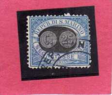 SAN MARINO 1931 SEGNATASSE DUE TASSE TAXE MASCHERINE SOPRASTAMPATO SURCHARGED LIRE 2 SU CENT. 10 USATO USED - Postage Due