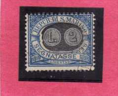 SAN MARINO 1931 SEGNATASSE DUE TASSE TAXE MASCHERINE SOPRASTAMPATO SURCHARGED  LIRE  2 SU CENT. 10 USATO USED OBLITERE' - Timbres-taxe