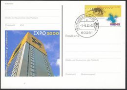 Germany 2000, Illustrated Postal Stationery "EXPO 2000 In Hannover" W./postmark "Frankfurt", Ref.bbzg - Illustrated Postcards - Used