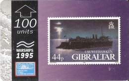 Nº38 TARJETA DE GIBRALTAR DE UN SELLO CON UN BARCO USS WEEKHAWKEN (STAMP-SHIP) - Sellos & Monedas