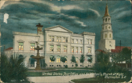 ETATS-UNIS CHARLESTON / Post Office And St. Michael's Church At Night / - Charleston