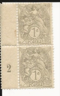 Paire De Timbres  1 C Dentelé Type Blanc / Type Pax : Couleur Gris Neufs Avec Marge Sur Le Coté 1900 - Ongebruikt