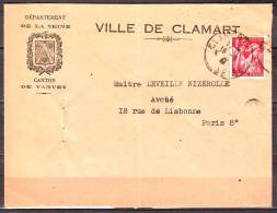 Lettre De La VILLE De CLAMART Le 16 8 1941 Pour PARIS 8   IRIS  1f Rouge - 1939-44 Iris