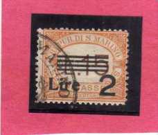 REPUBBLICA DI SAN MARINO 1936-1939 SEGNATASSE DUE TASSE TAXE SOPRASTAMPATO SURCHARGED LIRE 2 SU 15 USATO USED OBLITERE' - Postage Due