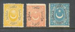 1868 OTTOMAN STAR & CRESCENT DULOZ POSTAGE STAMPS TYPE III MICHEL: 15A-16A-17aA MH * / MINT WITHOUT GUM - Ongebruikt