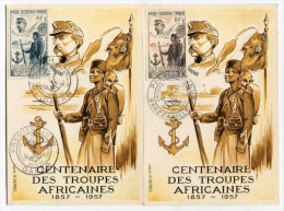 !!! PAIRE DU CENTENAIRE DES TROUPES AFRICAINES SUR CARTES MAXIMUM  CACHET 1ER JOUR - Cartas