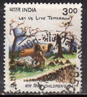 Childrens Day, Art Painting, Elephant, Rhino, Animal, Barren Tree India 1999 Used - Used Stamps