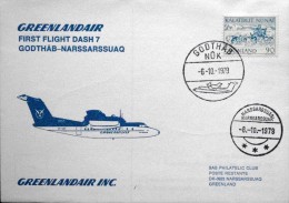 First  Greenlandair Flight By DASH-7 Godthåb-Narssarssuaq 6-10-1979 ( Lot 4326 ) - Covers & Documents