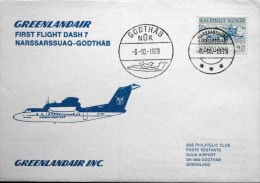 First  Greenlandair Flight By DASH-7 Narssarssuaq - Godthåb6-10-1979 ( Lot 4329 ) - Covers & Documents