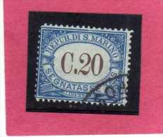 SAN MARINO 1939 SEGNATASSE DUE TASSE TAXE CENT. 20 TIMBRATO USED - Timbres-taxe