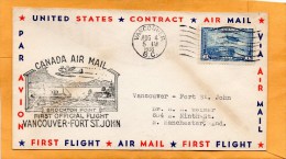 Vancouver Fort St John 1938 Air Mail Cover - Eerste Vluchten