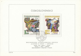 Czechoslovakia / First Day Sheet (1974/07a) Praha: Hydrological Decade (1,20 - Shells, Fish, Diver, Bathyscaphe...) - Sottomarini