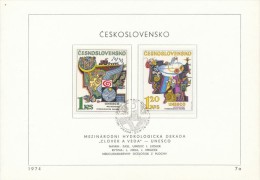 Czechoslovakia / First Day Sheet (1974/07a) Praha: Hydrological Decade (1,20 - Shells, Fish, Diver, Bathyscaphe...) - Submarinos