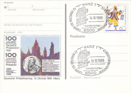 4376- PHILATELY DAY, HANS WAGNER, ARLEQUIN, POSTCARD STATIONERY, 1989, GERMANY - Illustrated Postcards - Used