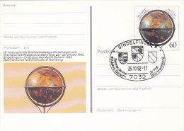 4379- SINDELFINGEN PHILATELIC EXHIBITION, WORLD GLOBE, POSTCARD STATIONERY, 1992, GERMANY - Illustrated Postcards - Used