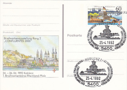 4380- KOBLENZ PHILATELIC EXHIBITION, SHIP, POSTCARD STATIONERY, 1992, GERMANY - Cartoline Illustrate - Usati