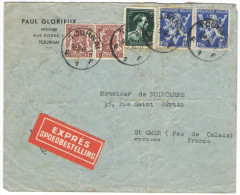 BELGIO - BELGIE - BELGIQUE - 1946 - 2 X 1F + 5F + 2 X 1,75F - EXPRES - Viaggiata Da Tournai Per St Omer, France - Covers & Documents