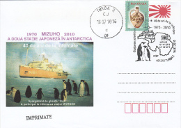 MIZUHO SECOND JAPONESE ANTARCTIC BASE,  SHIP, PENGUINS, SPECIAL COVER, 2010, ROMANIA - Basi Scientifiche
