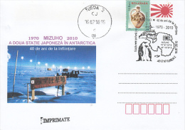 MIZUHO SECOND JAPONESE ANTARCTIC BASE,  SHIP, PENGUINS, SPECIAL COVER, 2010, ROMANIA - Research Stations