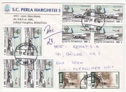 PLANES, WOODEN CHURCH FROM MARAMURES, STAMPS ON REGISTERED COVER, 2001, ROMANIA - Lettres & Documents