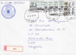 PLANES, STAMPS ON REGISTERED COVER, 2002, ROMANIA - Covers & Documents