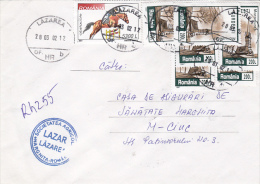 HORSE RACE, MARAMURES WOODEN CHURCH, STAMPS ON REGISTERED COVER, 2002, ROMANIA - Storia Postale