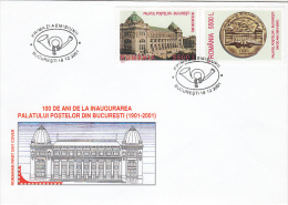 BUCHAREST POSTAL PALACE ANNIVERSARY, COVER FDC, 2001, ROMANIA - FDC
