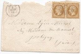 - Lettre - AIN - COLIGNY - GC.1070 S/paire Du TP N°21 + Càd T.15 - 1864 - 1862 Napoleon III