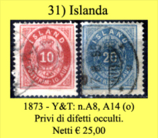 Islanda-031 - 1873 - Y&T: N.A8, A14 - Privi Di Difetti Occulti - - Used Stamps