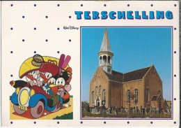 NL.- Midsland. Terschelling. Nederlands Hervormde Kerk Met Begraafplaats.Walt Disney Figuren. 2 Scans - Terschelling