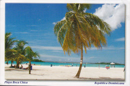 Dominican Republic PPC Playa Boca Chica Beach & Palm Tree Par Avion EXPRESS Label 2002 To Denmark (2 Scans) - Dominicaanse Republiek