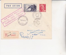 LETTRE PREMIERE LIAISON AERIENNE PAR PREMIER SERVICE A.V.I.O.LINN-ITALIANE PARIS-MILAN-19-4-1948 - Primi Voli