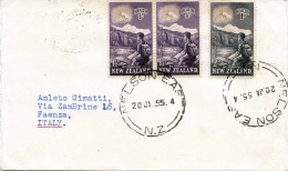 Brief NEW ZEALAND 1955 - 3 Fach Frankiert, Gel.v.New Zealand > Faenza Italien - Storia Postale