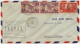 Env. De Nouméa Datée Du 28/8/47 Pour Wallis Et Futuna  Cachet  1ère Liaison Aérienne TRAPAS Rectangulaire - Storia Postale