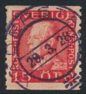 Sweden Suède Sverige: Facit 176A, 15ö Red Gustav V, F-VF Used VÄDERSTAD Prakt Cancel (DCSV00172) - 1920-1936 Franqueo I