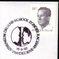 Belgie , Stempel Deurne: Zonder Racisme 1992 - Herdenkingsdocumenten