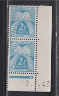 = Taxe N° 72 Gerbe Chiffre Taxe 2 F Neuf Daté -2.7.43 Sans Gomme X2 - Postage Due