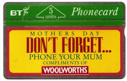 GREAT BRITAIN - BT - Don't Forget , Mother's Day - Used Phonecard ( Lot - 613) - BT Emissions Commémoratives