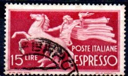 ITALY 1945 Express - Horse & Torch Bearer -  15l. - Red  FU - Poste Exprèsse