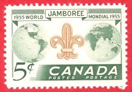 Canada #  356 - 5 Cents - Mint N/H - Dated  1955 - World Jamboree / Map Monde - Unused Stamps