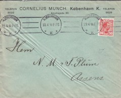 Denmark CORNELIUS MUNCH, KJØBENHAVN (K.) 1914 Cover Brief To ASSENS Arrival (2 Scans) - Briefe U. Dokumente