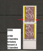 Variété Sur Paire De 2008 Neuf** Y&T N° 4158  2 Bandes Brisées Tenant à 2 Bandes - Unused Stamps