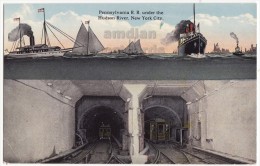 NYC New York City PENNSYLVANIA RAILROAD TUNNEL UNDER HUDSON RIVER ~c1910s Postcard ~STEAMSHIP - Bruggen En Tunnels