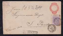 Brazil Brasil 1893 Registered Uprated Stationery RIO To SAO PAULO - Storia Postale