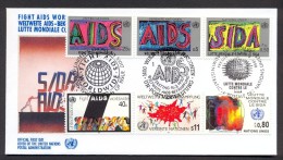 United Nations  New York/Vienna/Geneva 1990 - FDC -  Fight AIDS Worldwide - New York/Geneva/Vienna Joint Issues