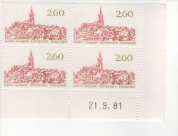 1981 -  Série Touristique: Saint-Emilion -  Bloc De 4 X N°  2162 - Coin Daté  21-9-81 - 1980-1989
