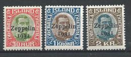 Islande 1931 Poste Aérienne N° 9/11  Neufs ** MNH. Surchargé Zeppelin Cote 230 Euros - Posta Aerea