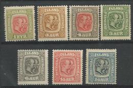 Islande 1913 N° 75/81  Neufs * MVLH Rois Frederik VIII Et Christian IX Cote 300 Euros - Nuevos